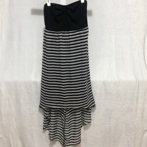 Black‎ Strapless High Low Dress Striped Casual Summer Sundress